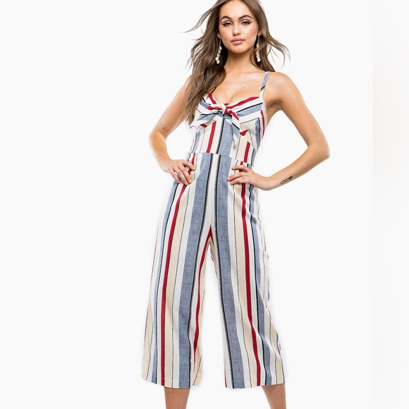 Agaci Sweet Rain Vertical Striped Culottes Wide-leg Jumpsuit - Picture 1 of 11